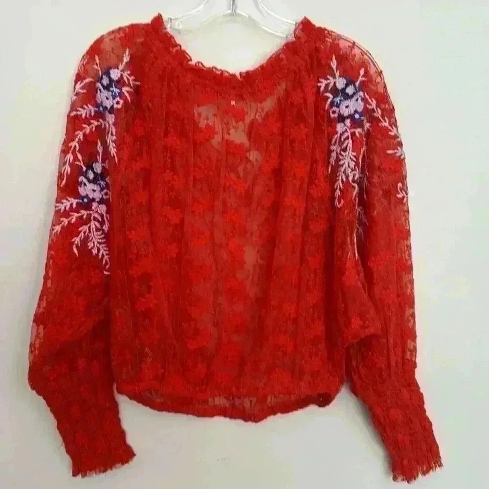 Free People Jubilee Red Embroidered Top - Picture 7 of 7
